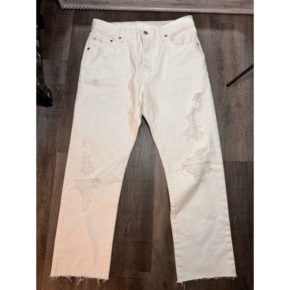 Women's‎ Levi's 501 White Distressed Straight Leg Jeans Size 29